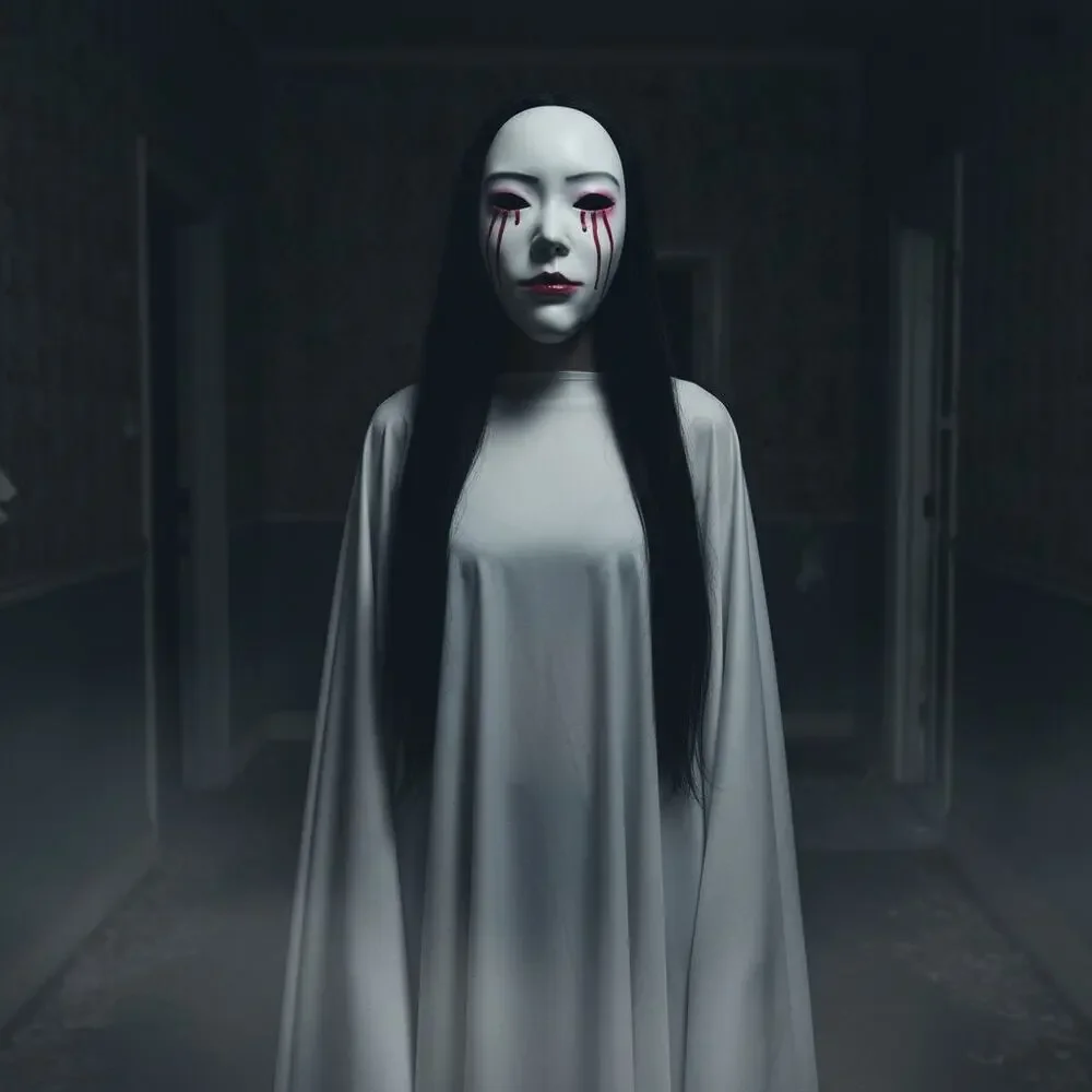 Horror Geisha Mask White Bloody Tears-Japanese Style-Halloween Cosplay Costume